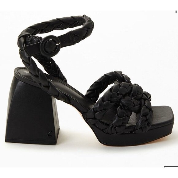 CIRCUS NY Women Black Braided Block Heel Strap Sandals, Size 9, Coquette Goth - Picture 1 of 11